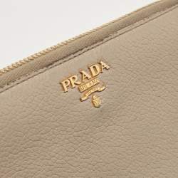 Prada Grey Leather Logo Zip Around Continental Wallet