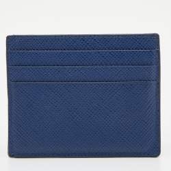 Pre Owned Prada Navy Blue Saffiano Leather Card Holder