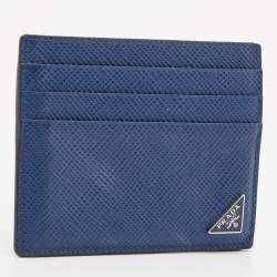 Pre Owned Prada Navy Blue Saffiano Leather Card Holder