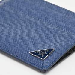 Pre Owned Prada Navy Blue Saffiano Leather Card Holder