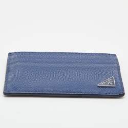Pre Owned Prada Navy Blue Saffiano Leather Card Holder