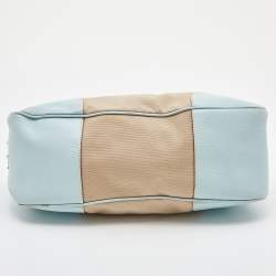 Pre Owned Prada Beige/Blue Canvas and Leather Shoulder Bag