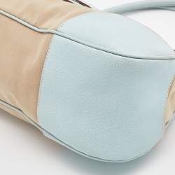 Pre Owned Prada Beige/Blue Canvas and Leather Shoulder Bag