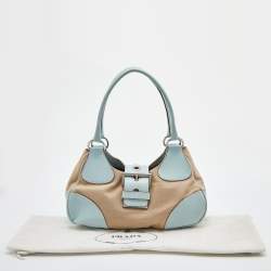 Pre Owned Prada Beige/Blue Canvas and Leather Shoulder Bag