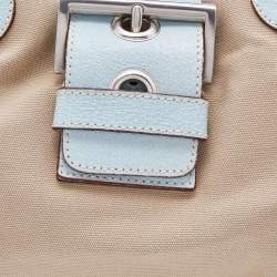 Pre Owned Prada Beige/Blue Canvas and Leather Shoulder Bag