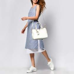Pre Owned Prada White Vitello Daino Leather Boston Bag