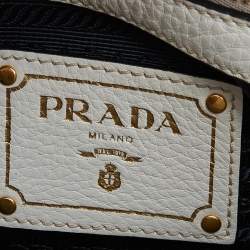 Pre Owned Prada White Vitello Daino Leather Boston Bag