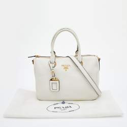 Pre Owned Prada White Vitello Daino Leather Boston Bag