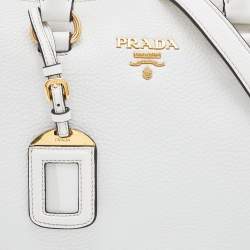 Pre Owned Prada White Vitello Daino Leather Boston Bag