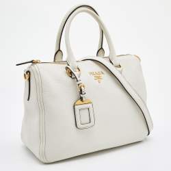 Pre Owned Prada White Vitello Daino Leather Boston Bag