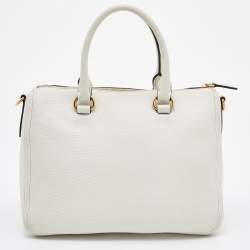 Pre Owned Prada White Vitello Daino Leather Boston Bag