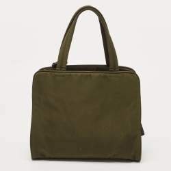 Pre Owned Prada Olive Green Nylon Tote