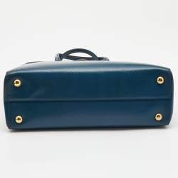 Pre Owned Prada Teal Blue Saffiano Vernice Leather Parabole Tote