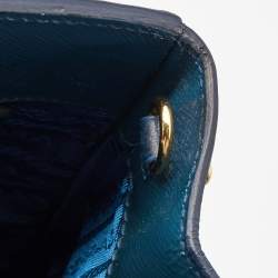 Pre Owned Prada Teal Blue Saffiano Vernice Leather Parabole Tote
