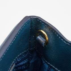 Pre Owned Prada Teal Blue Saffiano Vernice Leather Parabole Tote