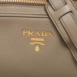 Prada Grey Leather Double Zip Camera Crossbody Bag