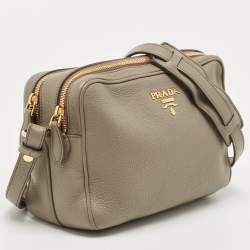 Prada Grey Leather Double Zip Camera Crossbody Bag