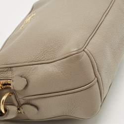 Prada Grey Leather Double Zip Camera Crossbody Bag