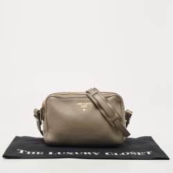 Prada Grey Leather Double Zip Camera Crossbody Bag