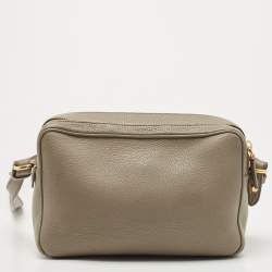 Prada Grey Leather Double Zip Camera Crossbody Bag