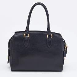 Pre Owned Prada Black Glazed Leather Zip Satchel
