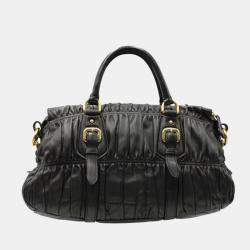 Classic Black Nappa Leather Gaufre Shoulder Bag