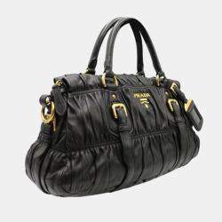 Classic Black Nappa Leather Gaufre Shoulder Bag