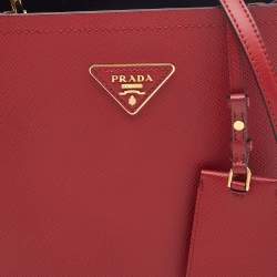 Pre Owned Prada Red Saffiano Cuir Leather Medium Panier Top Handle Bag