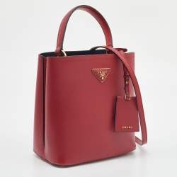 Pre Owned Prada Red Saffiano Cuir Leather Medium Panier Top Handle Bag
