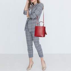 Pre Owned Prada Red Saffiano Cuir Leather Medium Panier Top Handle Bag