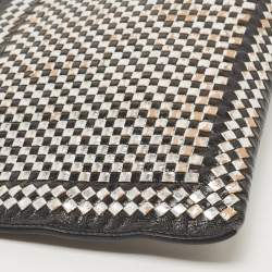Pre Owned Prada Black/Silver Woven Madras Leather Zip Pouch