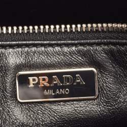 Pre Owned Prada Black/Silver Woven Madras Leather Zip Pouch