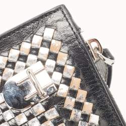 Pre Owned Prada Black/Silver Woven Madras Leather Zip Pouch