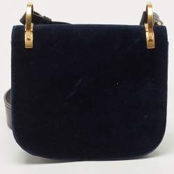 Pre Owned Prada Navy Blue/Black Velvet and Leather Pionniere Saddle Bag