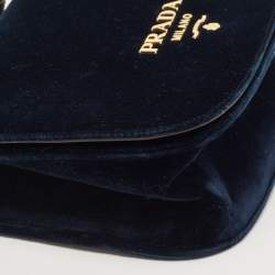 Pre Owned Prada Navy Blue/Black Velvet and Leather Pionniere Saddle Bag