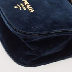 Pre Owned Prada Navy Blue/Black Velvet and Leather Pionniere Saddle Bag