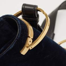 Pre Owned Prada Navy Blue/Black Velvet and Leather Pionniere Saddle Bag