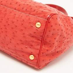 Pre Owned Prada Red Ostrich Pushlock Flap Top Handle Bag