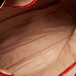 Pre Owned Prada Red Ostrich Pushlock Flap Top Handle Bag