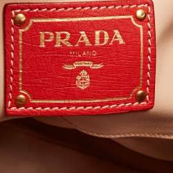 Pre Owned Prada Red Ostrich Pushlock Flap Top Handle Bag