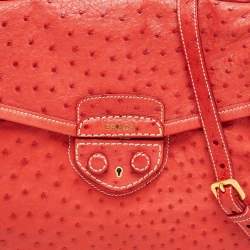 Pre Owned Prada Red Ostrich Pushlock Flap Top Handle Bag