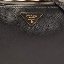 Prada Black Saffiano Lux Leather Double Zip Camera Crossbody Bag