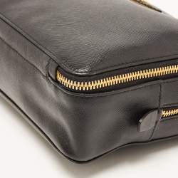 Prada Black Saffiano Lux Leather Double Zip Camera Crossbody Bag