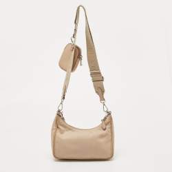 Prada Beige Nylon and Leather Re-Edition 2005 Baguette Bag