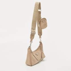 Prada Beige Nylon and Leather Re-Edition 2005 Baguette Bag
