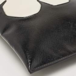 Pre Owned Prada Black/White Saffiano Vernice Flower Zip Pouch