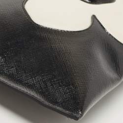 Pre Owned Prada Black/White Saffiano Vernice Flower Zip Pouch