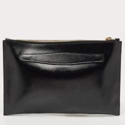 Pre Owned Prada Black/White Saffiano Vernice Flower Zip Pouch