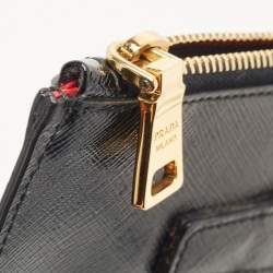 Pre Owned Prada Black/White Saffiano Vernice Flower Zip Pouch