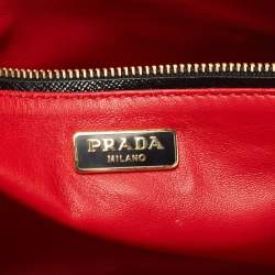 Pre Owned Prada Black/White Saffiano Vernice Flower Zip Pouch